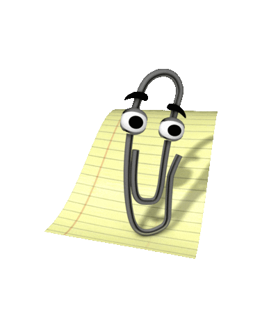 Rotating gif of the paperclip Microsoft Office assistant, who is called Clippit or Clippy