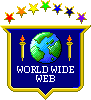 Pixel art of a badge with the text 'World Wide Web'